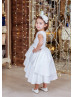 Ivory Satin Double Layer Skirt High Low Flower Girl Dress